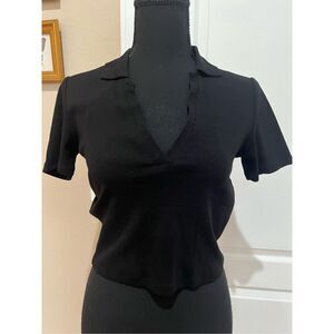 Zara black collared short sleeve top